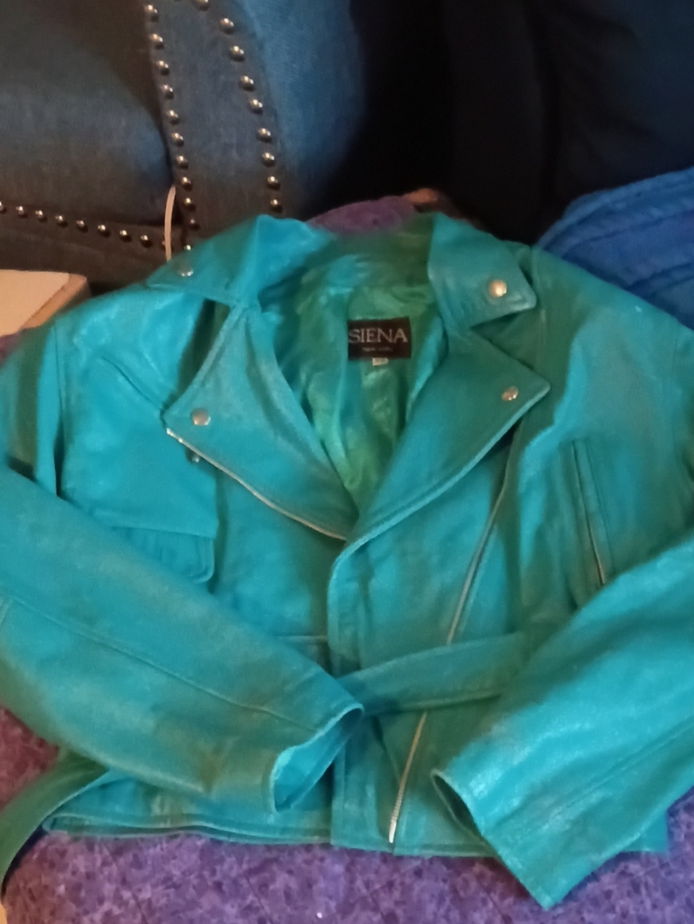 Siena Studio Teal Moto-Style Leather Jacket